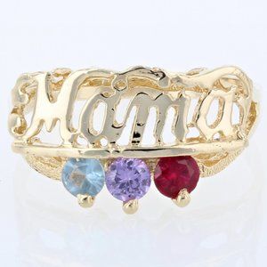 Vintage 14K Yellow Gold 3-Gemstone Red, Blue & Purple "Mama" Mother's Ring Band